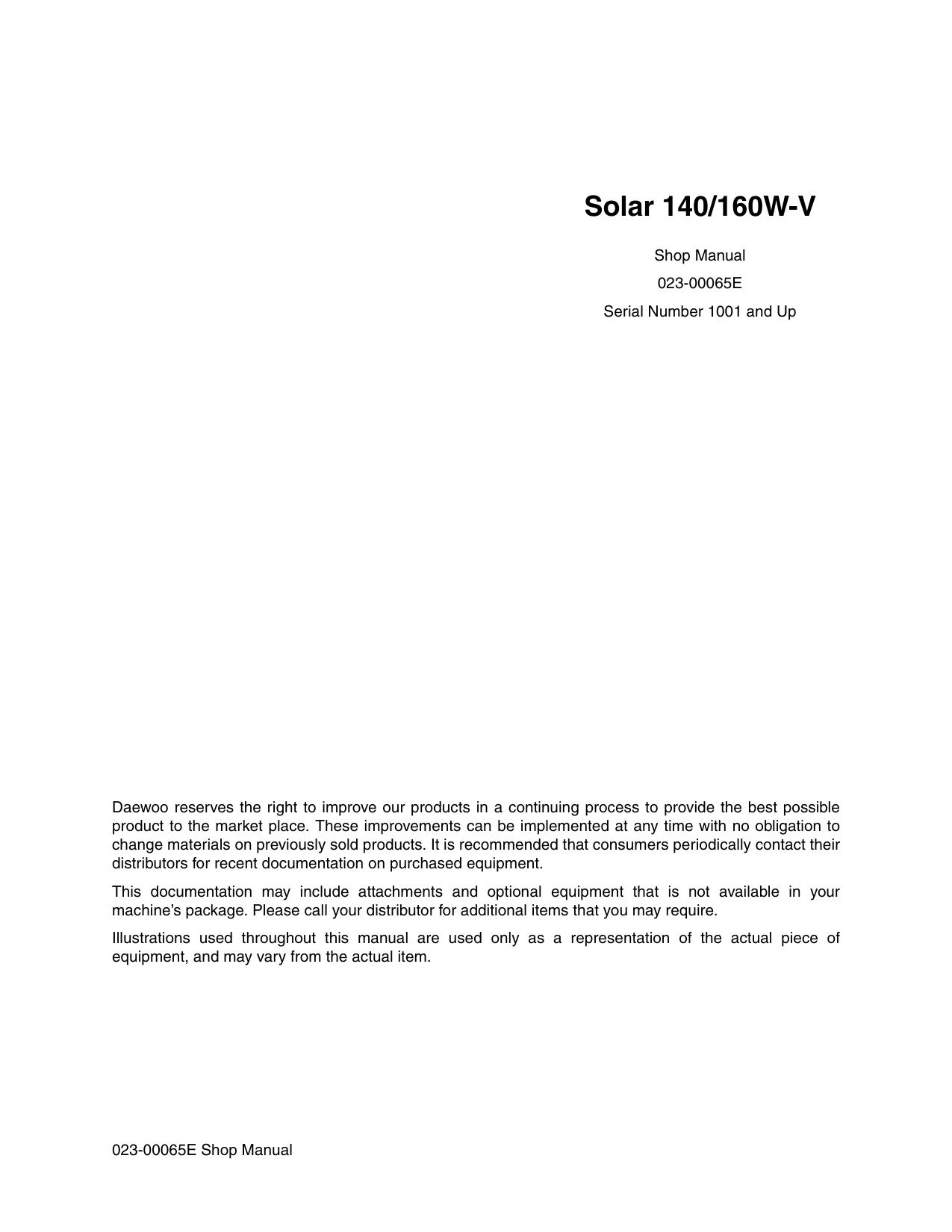 S140W-V S160W-V Solar Shop Manual Daewoo Doosan
